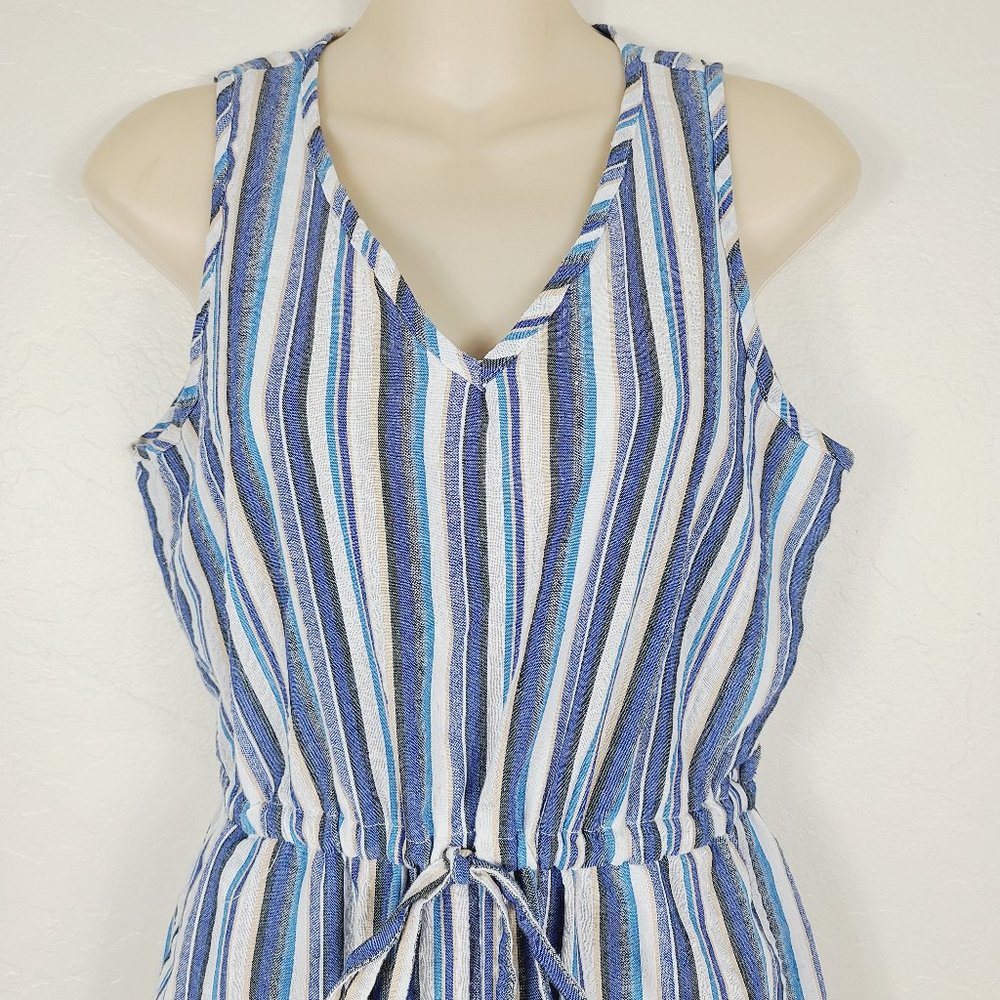 DREW Seersucker Striped Cropped Jumpsuit - Picture 2 of 5